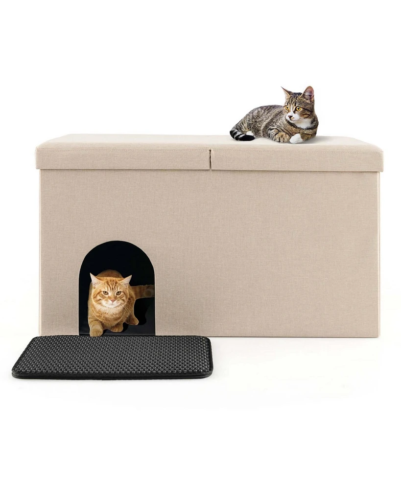 Costway Cat Litter Box Enclosure Hidden Furniture Washroom Shoe Storage Bench