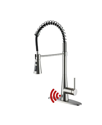 Mondawe Spring Single Hole Pull-out Sensor Kitchen Faucet with Stretchable Hose