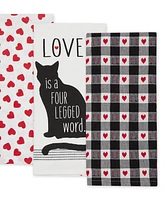 Design Imports Valentine's Day Collection Kitchen, Dishtowel Set, 18x28", Cat Love, 3 Piece