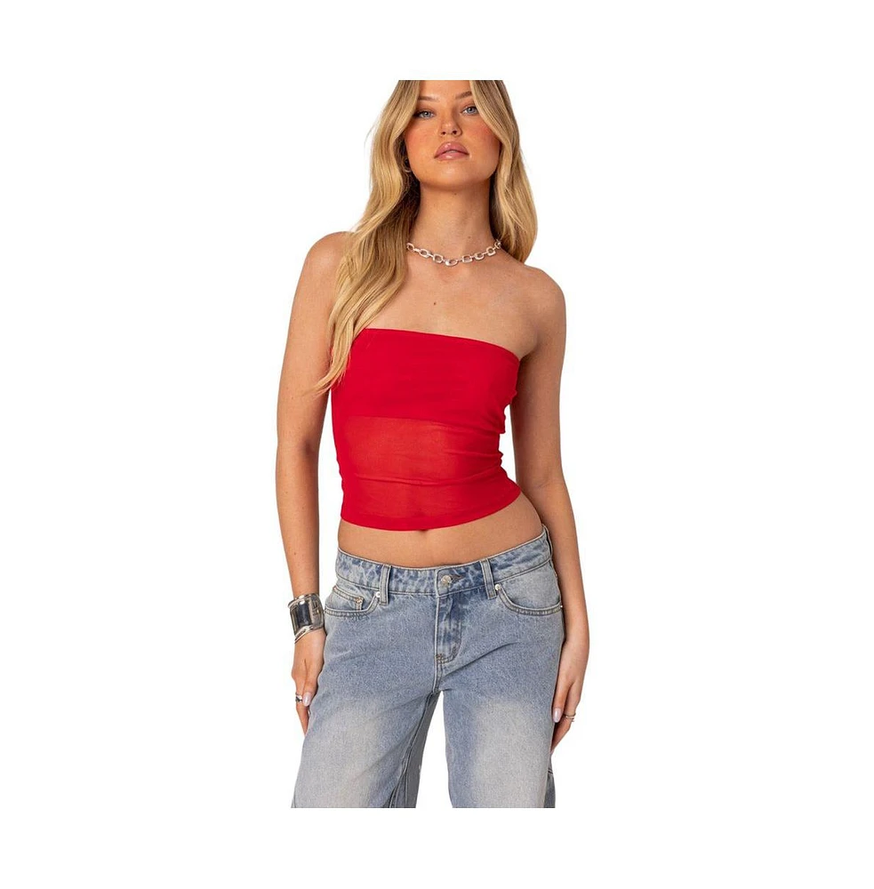 Edikted Women's Celestia Sheer Mesh Tube Top