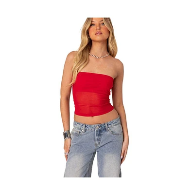 Edikted Women's Celestia Sheer Mesh Tube Top