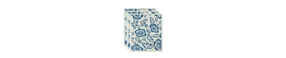 Design Imports Swedish Dishcloths for Kitchen Cleaning, Machine Washable Dishwasher Safe, 7.75 x 6.75", Blue Floral, 3 Piece