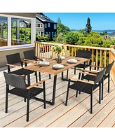 Gymax Patented 7PCS Patio Garden Dining Set Outdoor Dining Furniture Set w/ Umbrella Hole