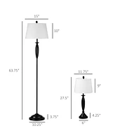 Homcom Modern Table Floor Lamp Set for Living Room, Lamp Set with Linen Lampshade Steel Base for Bedroom, Black