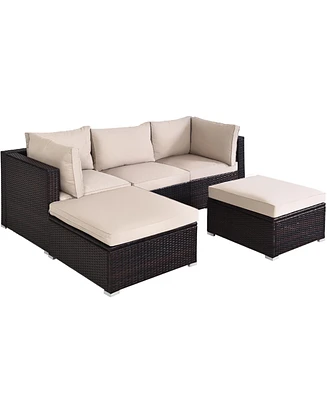 Gymax 5PCS Rattan Patio Conversation Set Outdoor Furniture Set w/ Ottoman Cushion