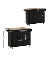 Homcom Kitchen Island Mobile Storage Cart with Towel/Spice Rack & 3 Drawers