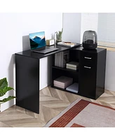 Homcom Home Office L-Shaped Corner Desk with Storage Drawer Modern Style Black