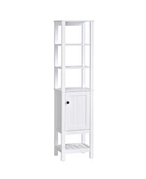 Homcom Bathroom Tall Storage Container Organizer Tower w/ Door Shelves, White