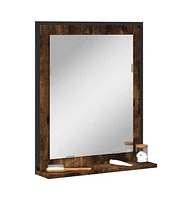 vidaXL Bathroom Mirror with Shelf Smoked Oak 19.7"x4.7"x23.6" Engineered Wood