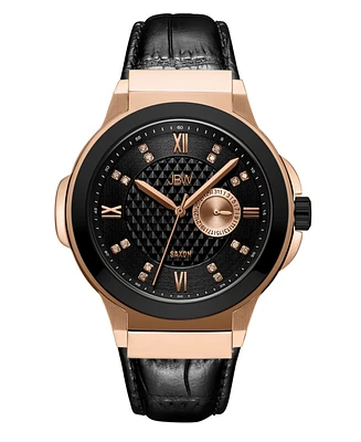 Jbw Men's Saxon Diamond (1/6 ct. t.w.) Watch in 18k Two Tone Rose Gold-plated Black Stainless Steel Watch 48mm