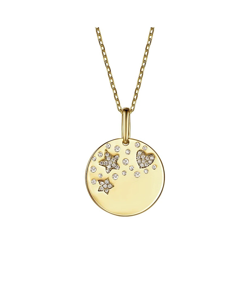 GiGiGirl Children's 14k Gold Plated with Cubic Zirconia Heart & Lucky Star Galaxy Medallion Pendant Necklace