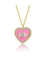 GiGiGirl Kids 14k Yellow Gold Plated with Clear Cubic Zirconia Pink Enamel Heart Evil Eye Pendant Necklace