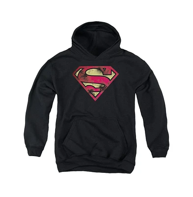 Superman Boys Youth war-torn Logo Pull Over Hoodie / Hooded Sweatshirt