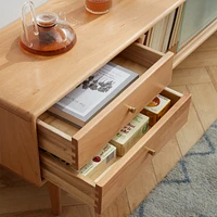 Solid Beech Tv Cabinet with Chinese Glass Doors, Storage Space