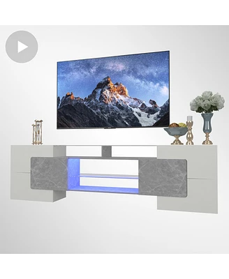 Simplie Fun Modern Grey/White Tv Console with Rgb Lights, 80"