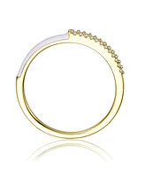 GiGiGirl Kids/Teens 14k Yellow Gold Plated with Cubic Zirconia White Enamel Half & Half Slim Stacking Ring