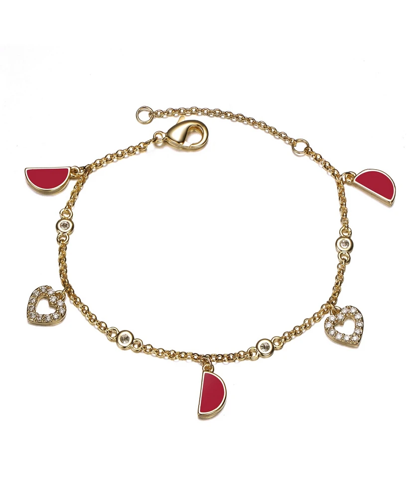 GiGiGirl Red Moon and Cz Heart Charm Bracelet