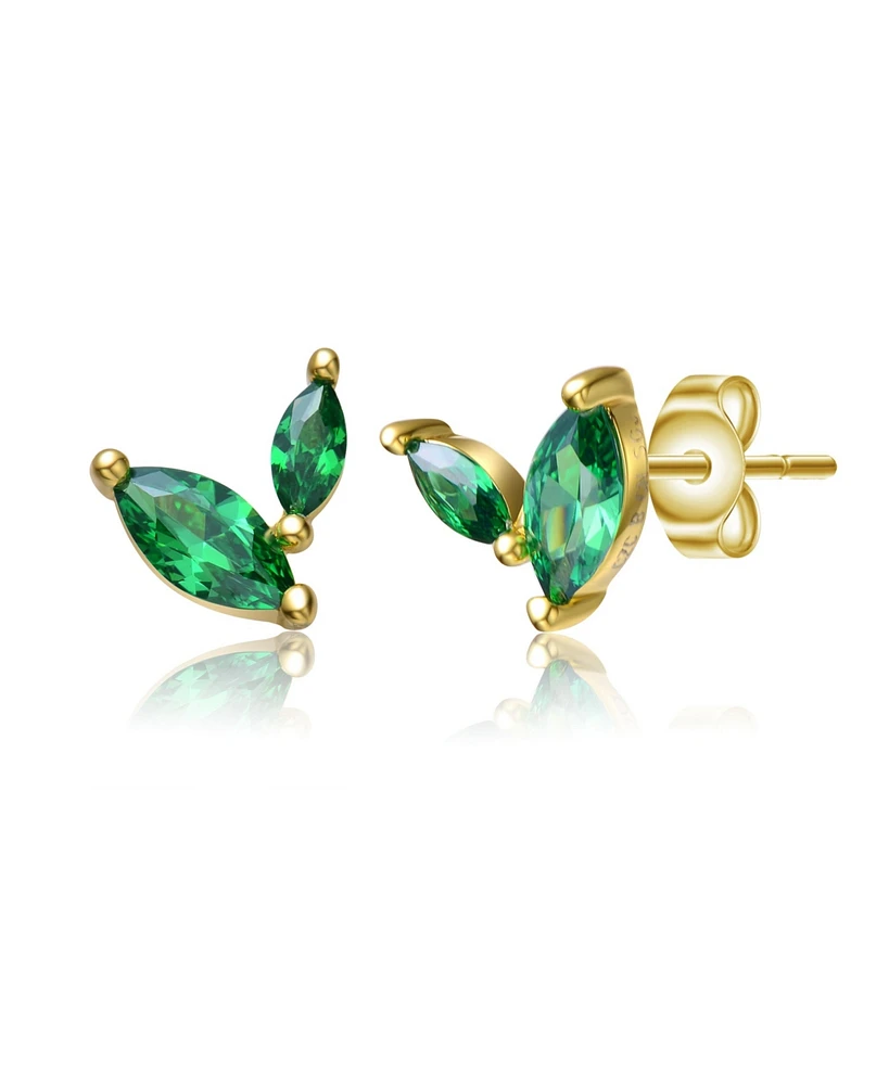 GiGiGirl Kids 14k Gold Plated Green Cubic Zirconia Fern Leaf Stud Earrings