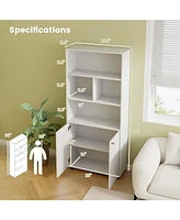 66" Tall Home 5 Tier Free Standing Bookshelf 2-Door Storage Cabinet Display Rack