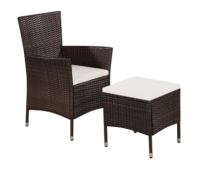 Patio Chair and Stool with Cushions Poly Rattan Brown