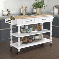 Simplie Fun 56" Rolling kitchen island with oak top, storage, wine & spice rack