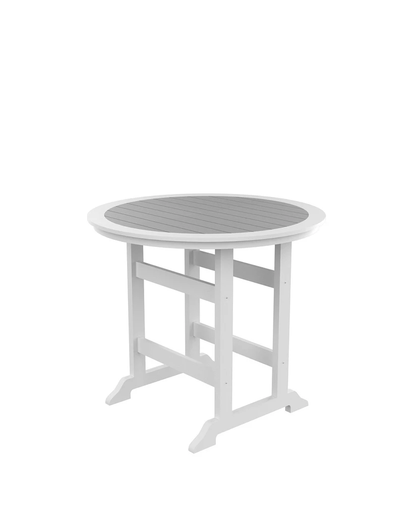 Simplie Fun Hdpe Bar Table, Dining Table, Patio Bar Set, Counter Height Table For Outdoor White + Gray