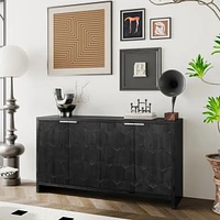 Streamdale Furniture Farmhouse Style 4-Door Storage Cabinet in Distressed Black