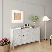 White Wash 4-Door Wooden Accent Cabinet