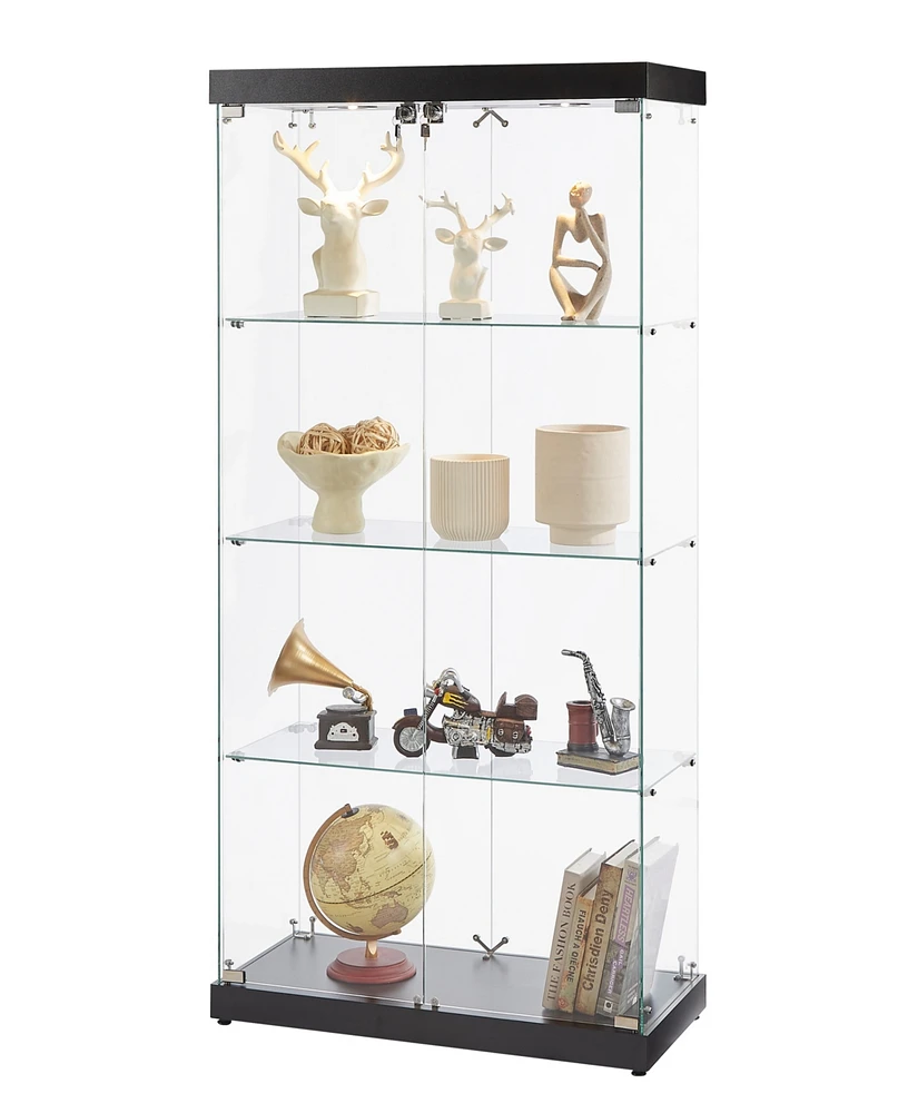 Streamdale Furniture Black Floor Standing Glass Display Cabinet, 31.5"L x 14.2"W x 66.3"H