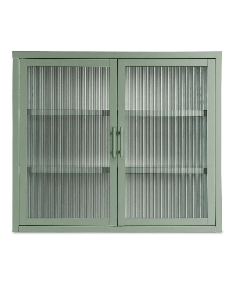 Simplie Fun Mint green retro double glass door wall cabinet