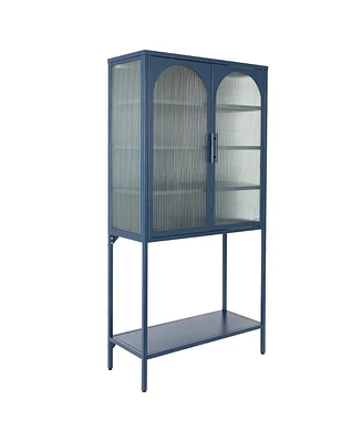 Simplie Fun Elegant Blue Cabinet with Arched Glass Doors