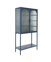 Simplie Fun Elegant Blue Cabinet with Arched Glass Doors