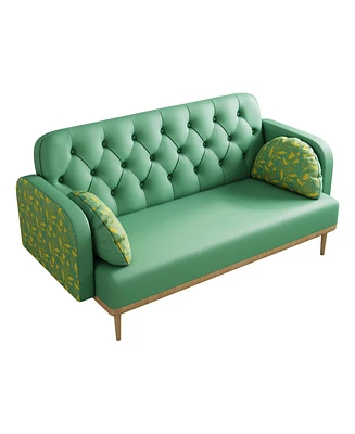 Simplie Fun Modern green Loveseat sofa with tulip pattern & throw pillows