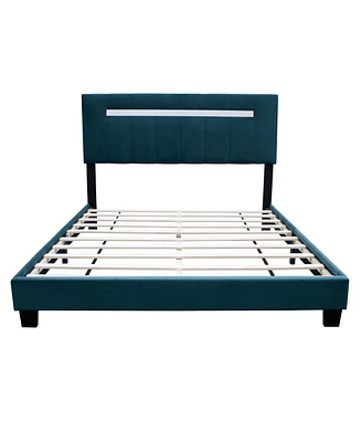 Simplie Fun Green Adjustable Queen Size Upholstered Bed Frame Velvet Fabric Laminated Bed Frame