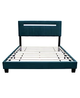 Simplie Fun Green Adjustable Queen Size Upholstered Bed Frame Velvet Fabric Laminated Bed Frame