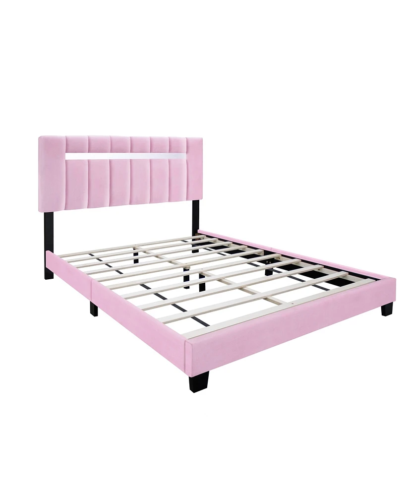 Streamdale Furniture Pink Velvet Upholstered Bed Frame With Adjustable Features, Teenage Girl'S Favorite Pink Collection