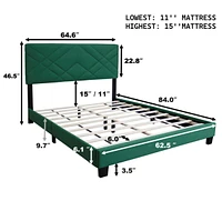 Green Queen Size Bed Frame With Adjustable Headboard Super Affordable No Box Sping Require