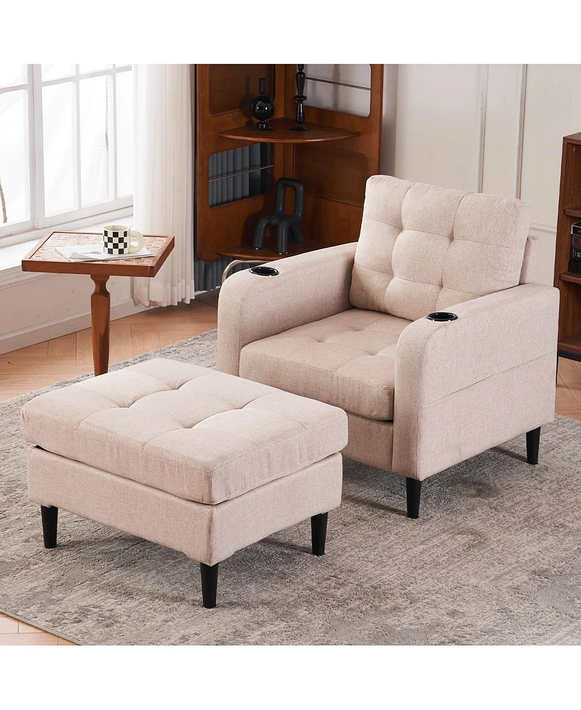 Streamdale Furniture Beige Armchair and Ottoman Set - Comfortable, Stylish, Ideal for Living Room or Bedroom