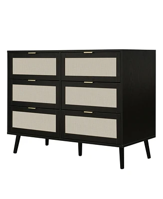 Simplie Fun Modern 6 Drawer Dresser Wood Cabinet (Black)