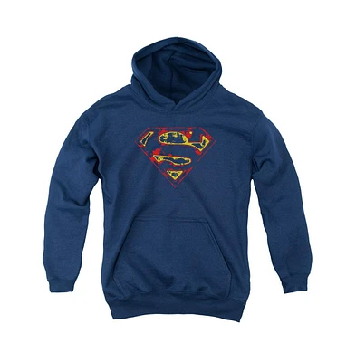 Superman Boys Youth Super Distressed Pull Over Hoodie / Hooded Sweatshirt