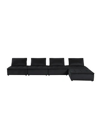 Simplie Fun Anna Black Velvet 5 Piece Sofa And Loveseat