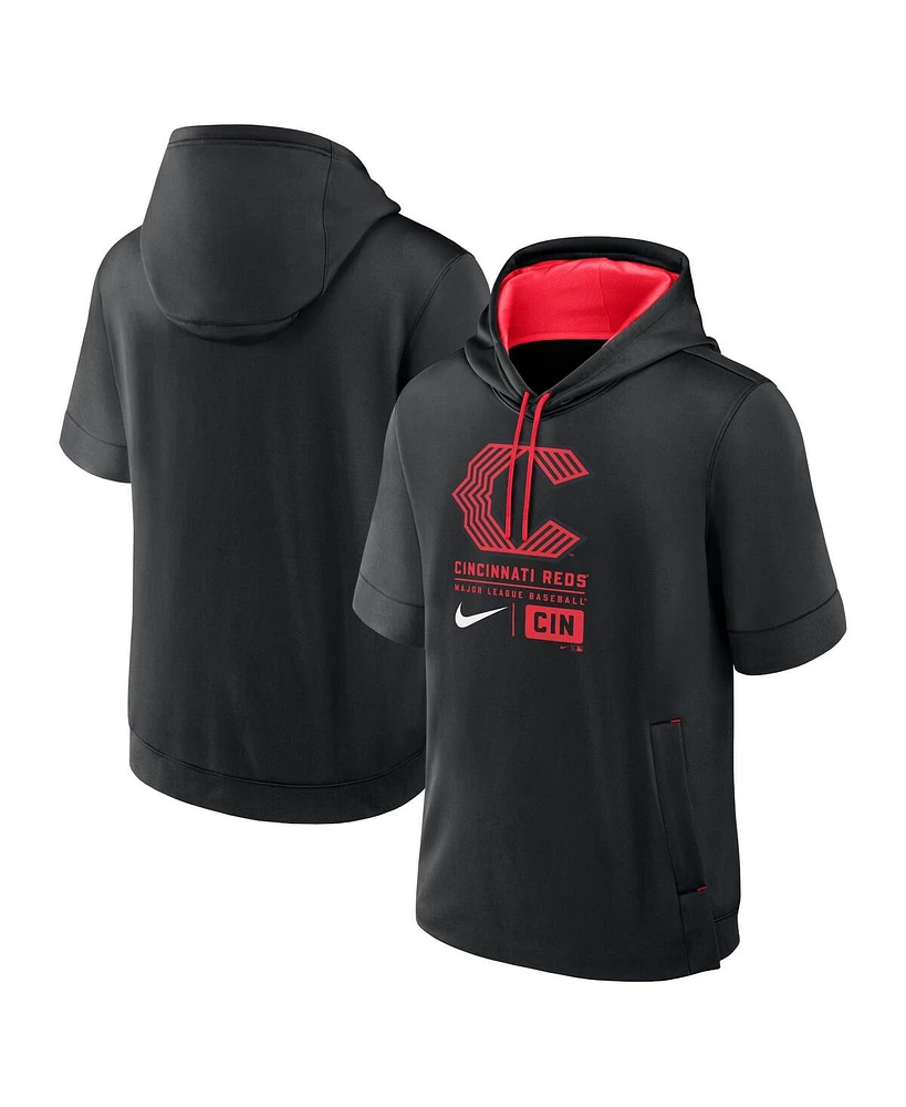 Nike Men's Black Cincinnati Reds City Connect Color Block Short Sleeve Pullover Hoodie