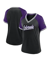 Fanatics Women's Black Colorado Rockies Glitz Glam League Diva Raglan V-Neck T-Shirt