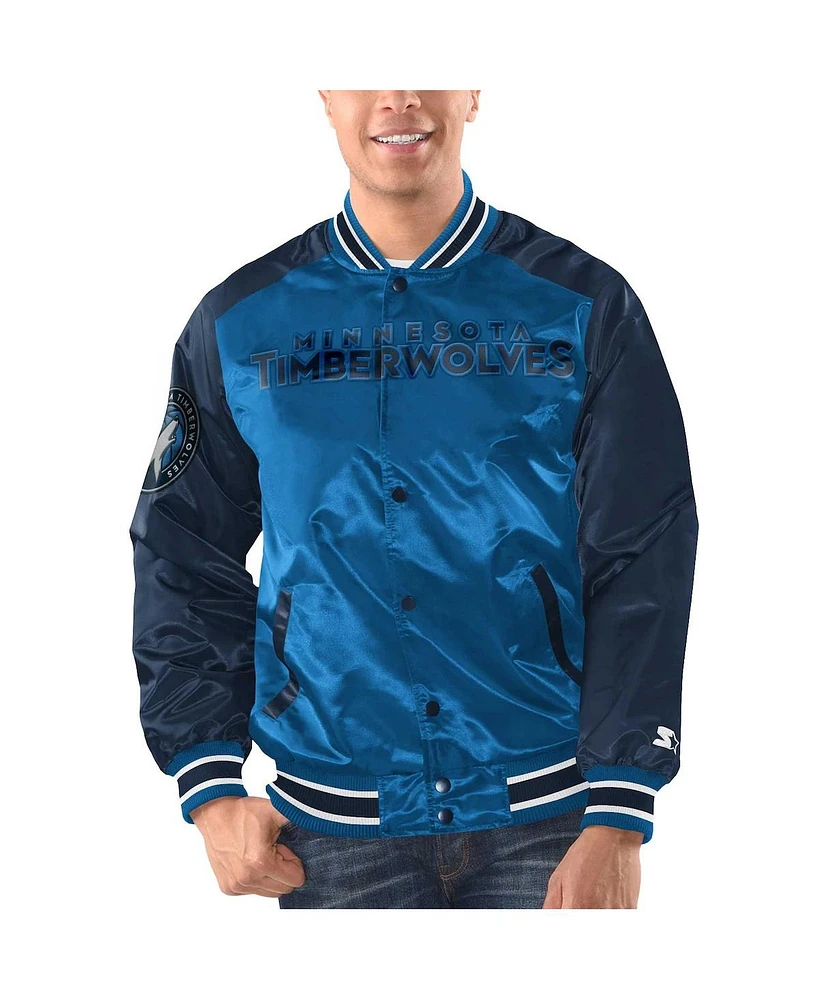 Starter Men's Blue/Navy Minnesota Timberwolves Renegade Satin Full-Snap Varsity Jacket