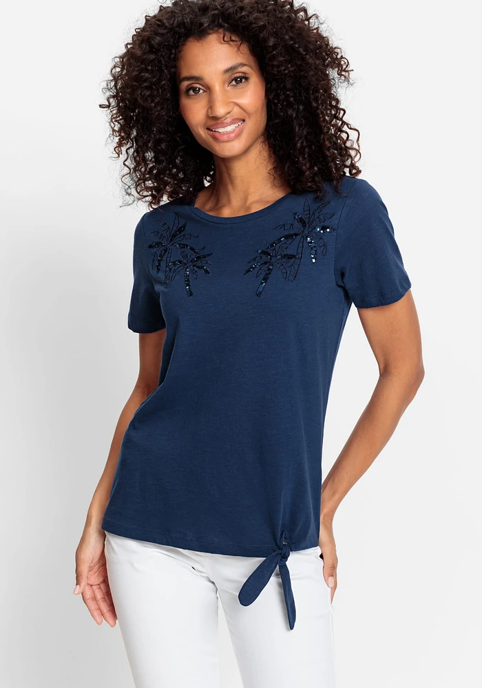 Olsen Women's 100% Organic Cotton Sequin Embellished Tee