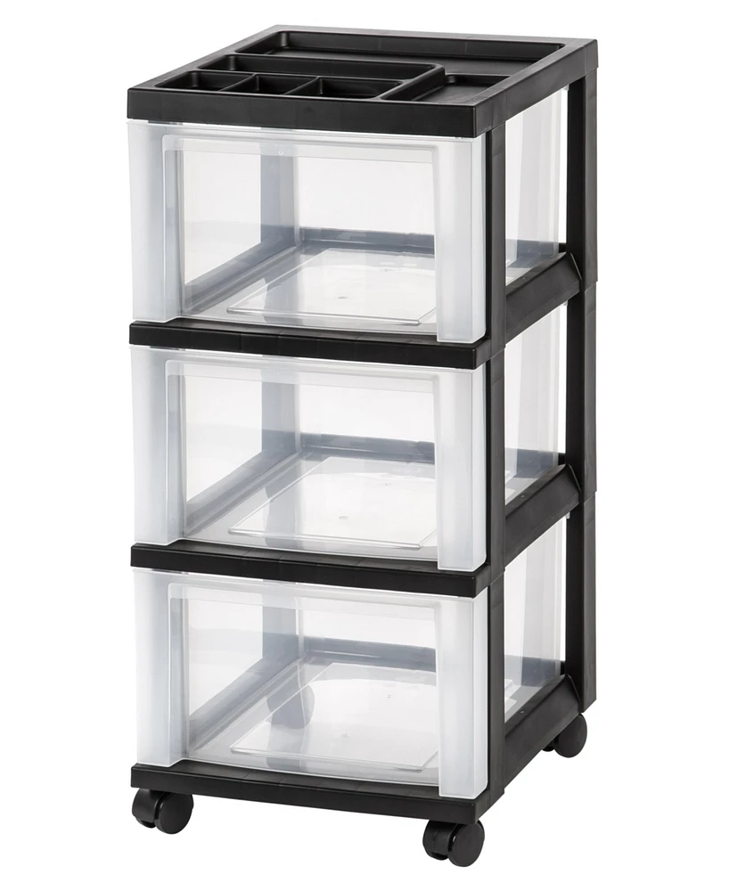 Iris Usa Medium 3 Drawer Cart with Organizer Top, Black