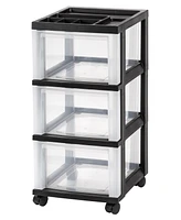 Iris Usa Medium 3 Drawer Cart with Organizer Top, Black