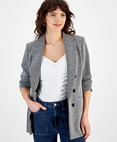 Bar Iii Women's Herringbone Open-Front Faux-Button Blazer, Created for Macy's