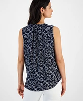 T Tahari Women's Split-Neck Sleeveless Printed Top