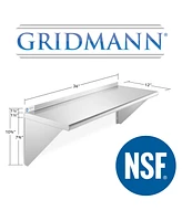 Gridmann 12" x 36" Nsf Stainless Steel Kitchen Wall Mount Shelf w/ Backsplash